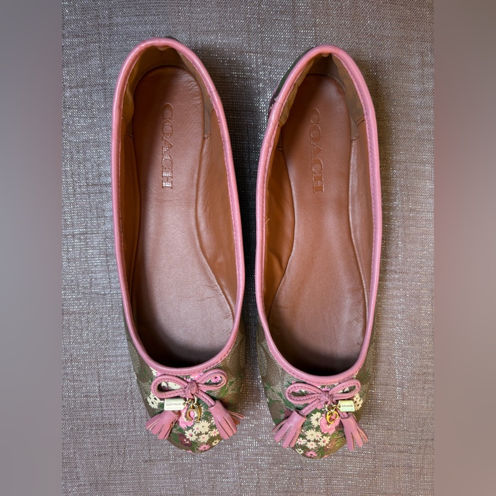 Coach Pink and Green Floral Flats